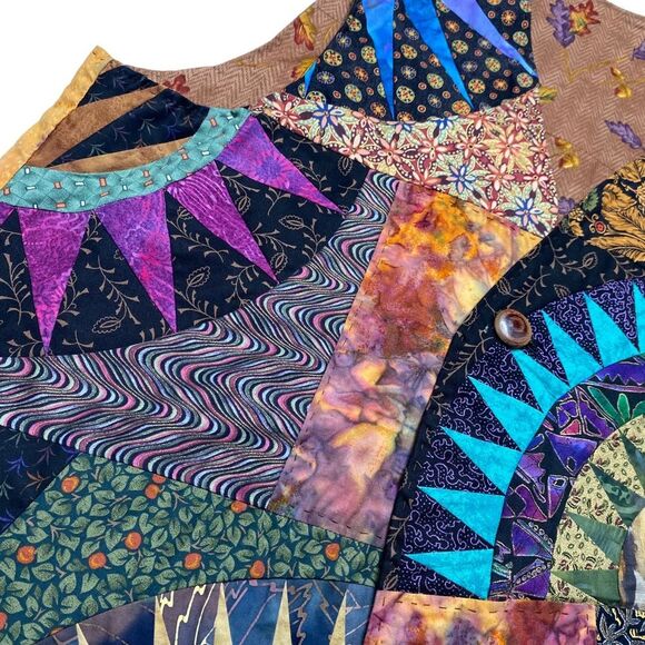 Hand Crafted Patchwork Tie-Dye Floral Print Bohemian One Button Vest Sz L/XL - Picture 10 of 16